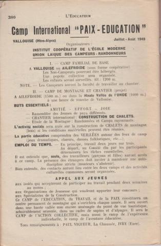 Camp international à Vallouise 1949